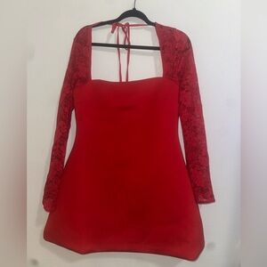 Red Lace Sleeve Mini Dress Fashion Nova